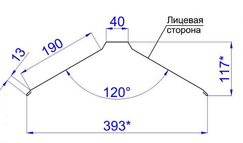 Планка конька плоского 190х190х2000 (VikingMP E-20-RAL7024-0.5)